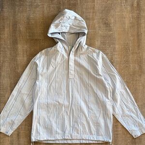 Kith Lightweight Hooded Shirt Jacket in White with Subtle Blue Stripes